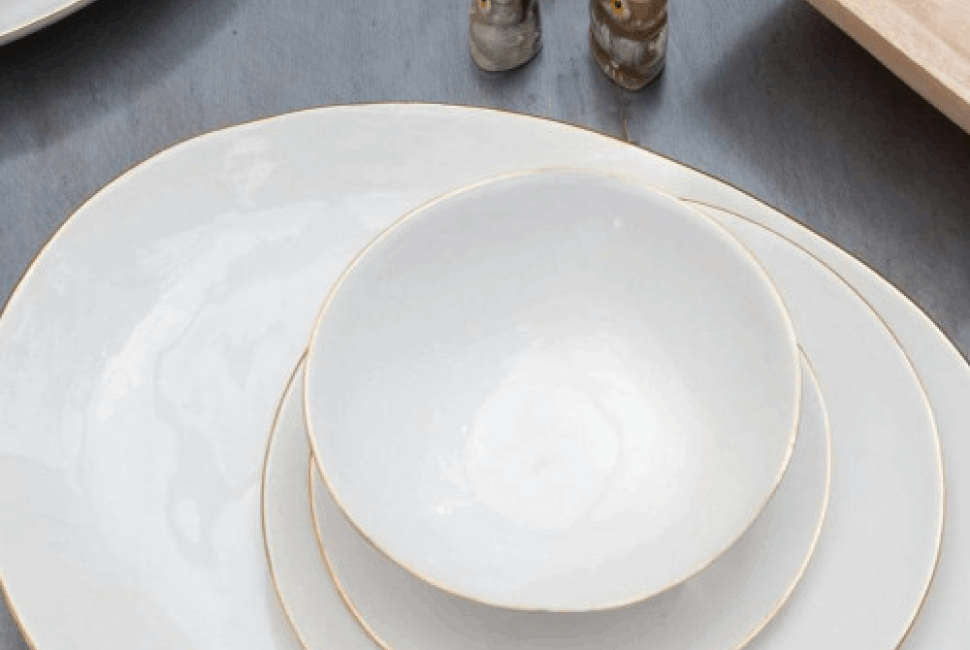 white plates and bowls